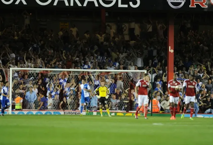 Framed Print : Bristol Derby: Dejected City Players vs. Celebrating Rovers Fans (Johnstone Paint Trophy 2013) Framed Print : Bristol Derby: Dejected City Players vs. Celebrating Rovers Fans (Johnstone Paint Trophy 2013)