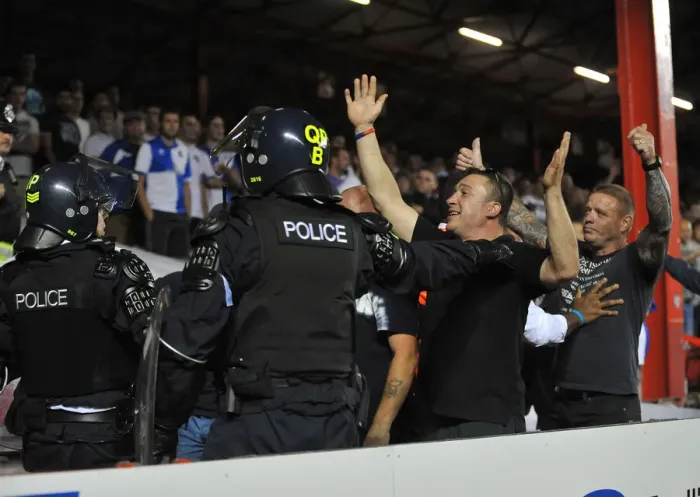Framed Print : Bristol Derby: Police Intervene Amidst Tensions Between Fans (Bristol City V Bristol Rovers, Johnstone Paint Trophy 1st Round) Framed Print : Bristol Derby: Police Intervene Amidst Tensions Between Fans (Bristol City V Bristol Rovers, Johnstone Paint Trophy 1st Round)