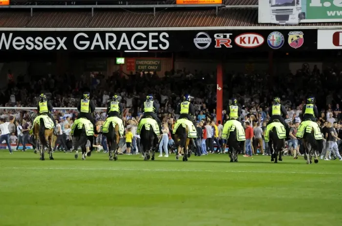 Framed Print : Bristol Derby: Police Intervene to Prevent Fan Clashes between Bristol City and Bristol Rovers (September 4, 2013)