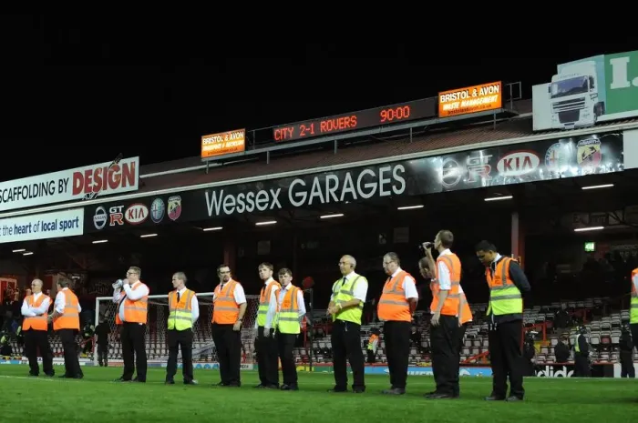Framed Print : Bristol Derby: Stewards Prepare to Restore Order After Pitch Invasion - Johnstone Paint Trophy First Round, 2013 Framed Print : Bristol Derby: Stewards Prepare to Restore Order After Pitch Invasion - Johnstone Paint Trophy First Round, 2013