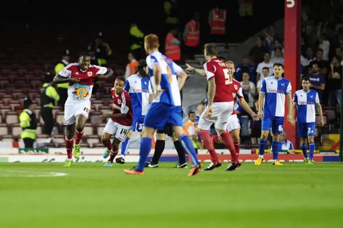 Framed Print : Bristol Derby Thriller: Jay Emmanuel-Thomas's Goal Celebration (Bristol City vs. Bristol Rovers, September 4, 2013) Framed Print : Bristol Derby Thriller: Jay Emmanuel-Thomas's Goal Celebration (Bristol City vs. Bristol Rovers, September 4, 2013)