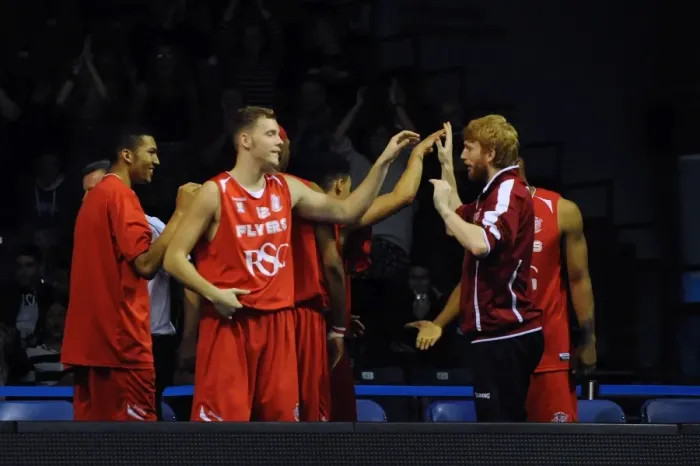 Framed Print : Bristol Flyers Celebrate Victory over Worcester Wolves in BBL Cup