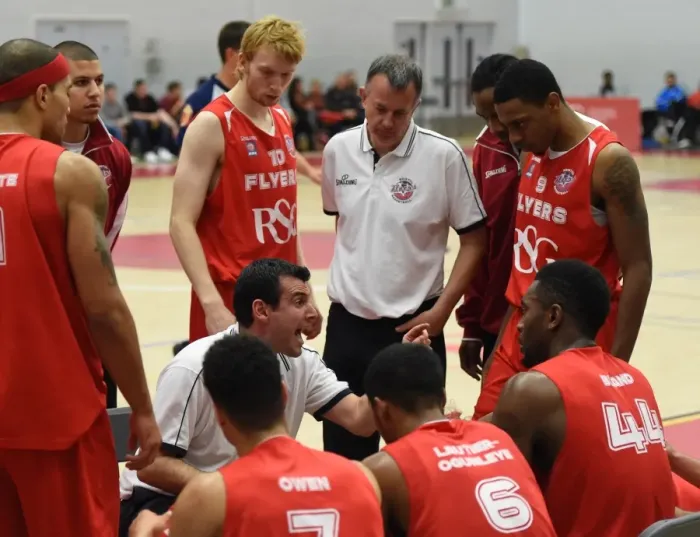Framed Print : Bristol Flyers Coach Andreas Kapoulas Strategizes During Timeout against Cheshire Phoenix Framed Print : Bristol Flyers Coach Andreas Kapoulas Strategizes During Timeout against Cheshire Phoenix