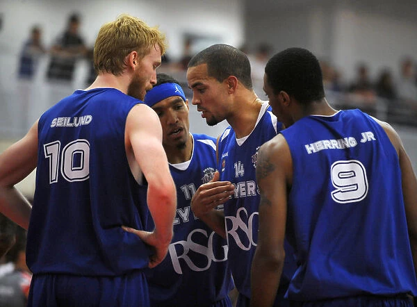 Bristol Flyers: Doug McLaughlin-Williams Conferring with Team Mates During Bristol Academy Flyers vs. Plymouth Uni Raiders Basketball Game, September 2014