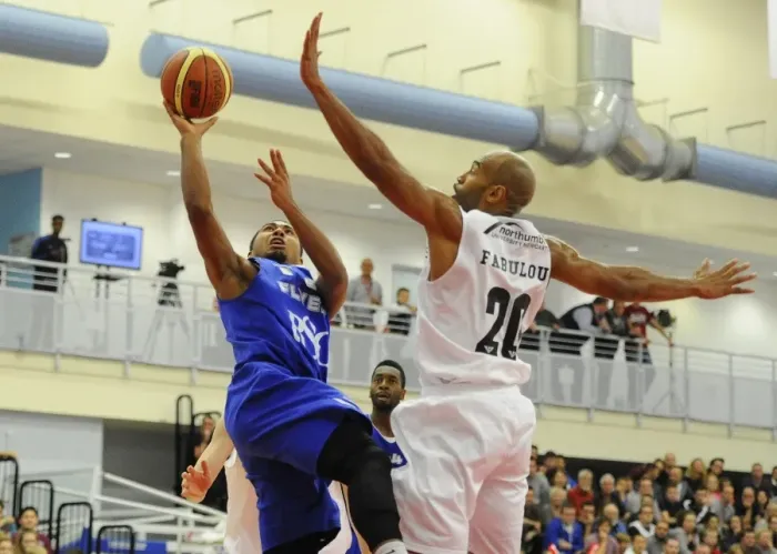 Framed Print : Bristol Flyers Dwayne Lautier-Ogunleye in Action during Flyers vs. Eagles BBL Match