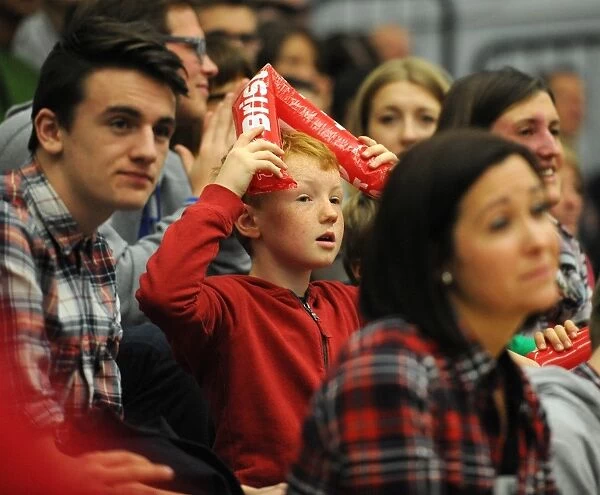 Bristol Flyers Fans in Action: Cheering at SGS Wise Campus during Basketball Game against Newcastle Eagles
