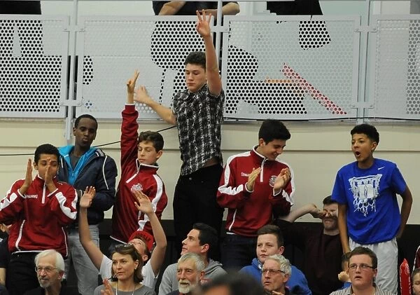 Bristol Flyers Fans in Full Cheer during Basketball Match against Newcastle Eagles