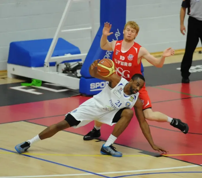 Framed Print : Bristol Flyers Mathias Seilund in Defensive Mode Against Cheshire Phoenix