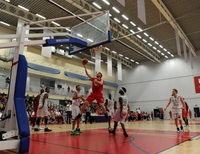 Framed Print : Bristol Flyers Take on Plymouth Raiders in British Basketball Cup: Mathias Seilund Scores