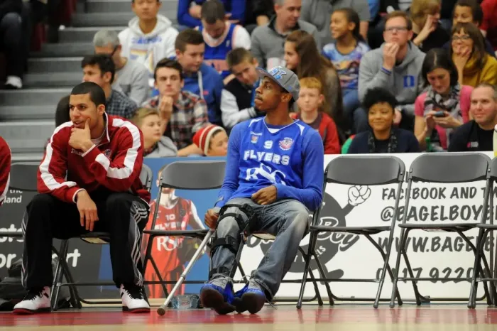 Framed Print : Bristol Flyers vs Newcastle Eagles: Doug Herring Suffers Injury on Court