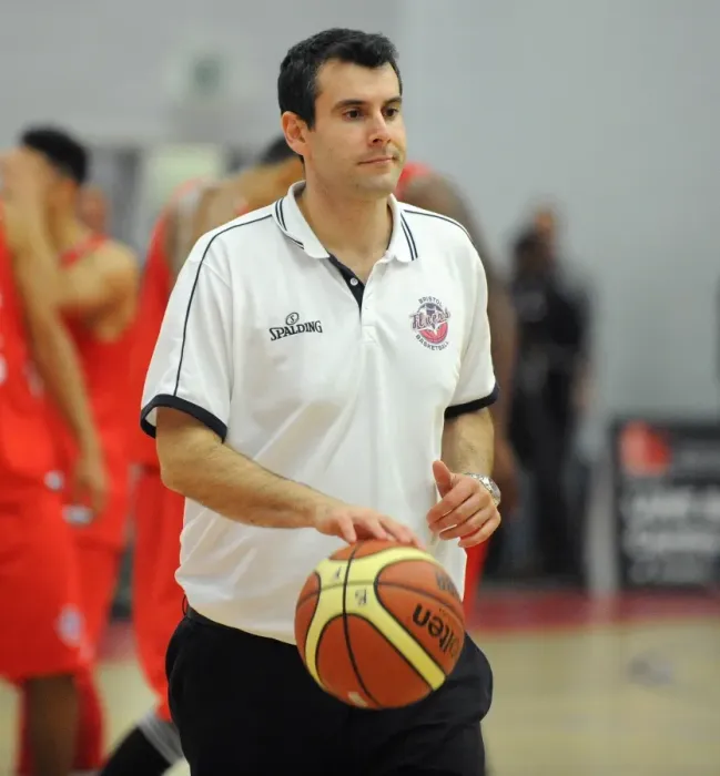 Framed Print : British Basketball Cup: Flyers vs. Raiders Showdown - Andreas Kapoulas, Head Coach of Bristol Flyers