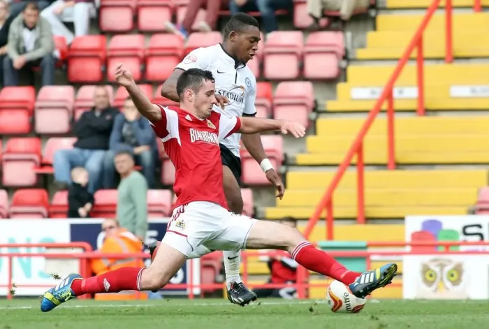 Framed Print : Britt Assombalonga Scores the Opener Against Bristol City for Peterborough United Framed Print : Britt Assombalonga Scores the Opener Against Bristol City for Peterborough United