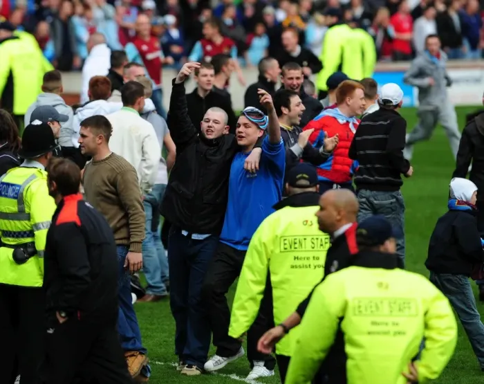 Framed Print : Burnley Fans Invade the Pitch: A Moment from the Burnley vs. Bristol City Match