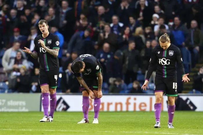 Framed Print : Burnley Takes Early Lead: Dejected Bristol City Players Framed Print : Burnley Takes Early Lead: Dejected Bristol City Players