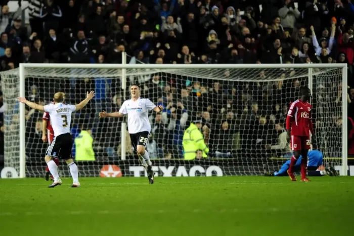 Framed Print : Callum Ball Scores Championship-Winning Goal for Derby County Against Bristol City (10 / 12 / 2011)