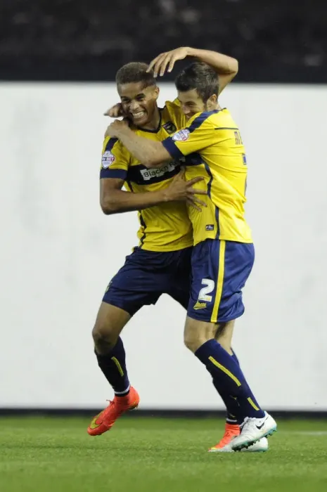 Framed Print : Carlton Morris and Jonathan Meades Celebrate Oxford United's Goal vs. Bristol City, 2014 Framed Print : Carlton Morris and Jonathan Meades Celebrate Oxford United's Goal vs. Bristol City, 2014