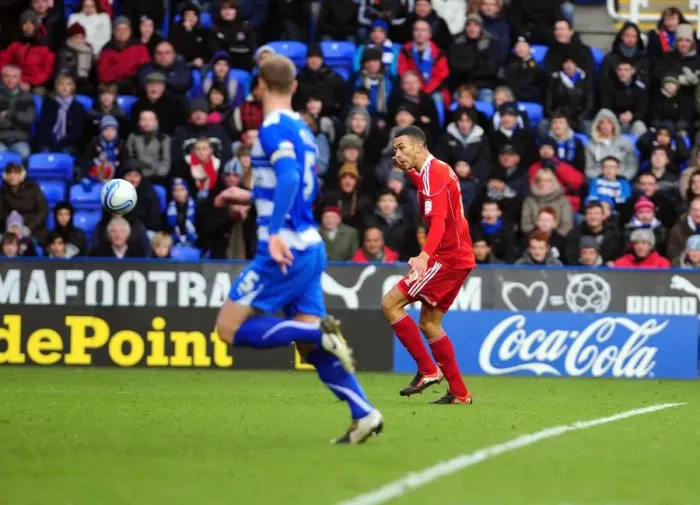 Framed Print : Caulker's Chip Hits the Bar, Stead Scores: Dramatic Moment as Bristol City Takes the Lead Against Reading in Championship Football