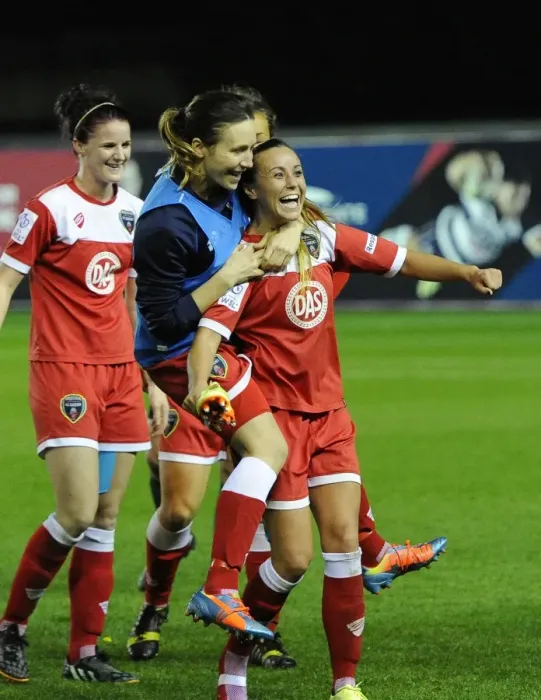 Framed Print : Celebrating Victory: Harding and Yorston's Thrilling Goals for Bristol Academy Women's FC against FC Barcelona Framed Print : Celebrating Victory: Harding and Yorston's Thrilling Goals for Bristol Academy Women's FC against FC Barcelona