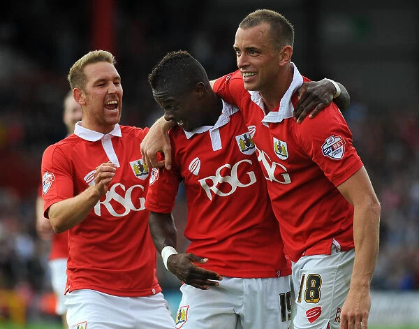 Celebration at Ashton Gate: Agard, Wilbraham, and Wagstaff Rejoice in Bristol City's Victory over Doncaster Rovers