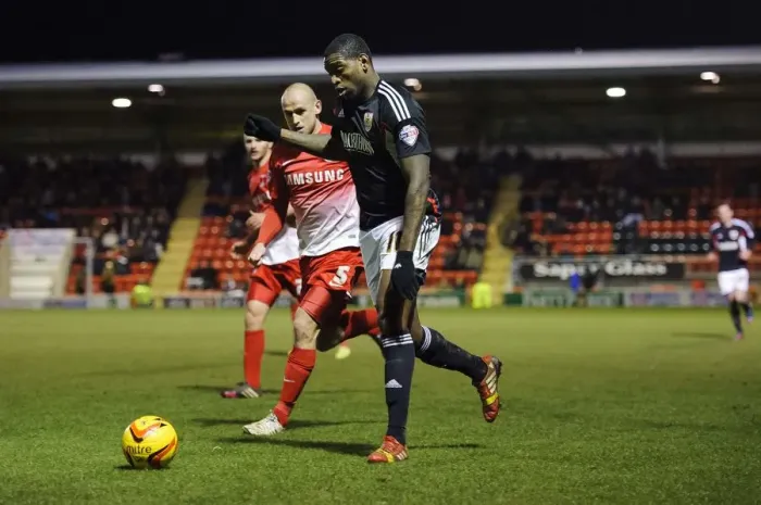 Framed Print : Challenge in Football: Scott Cuthbert vs. Jay Emmanuel-Thomas at The Matchroom Stadium (Leyton Orient vs. Bristol City, Sky Bet Football League 1) Framed Print : Challenge in Football: Scott Cuthbert vs. Jay Emmanuel-Thomas at The Matchroom Stadium (Leyton Orient vs. Bristol City, Sky Bet Football League 1)