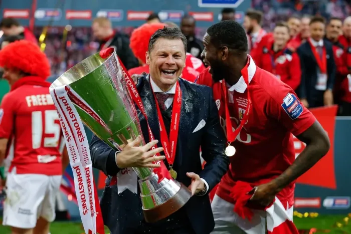 Framed Print : Champagne Moment: Steve Cotterill and Jay Emmanuel-Thomas Celebrate Bristol City's JPT Win Framed Print : Champagne Moment: Steve Cotterill and Jay Emmanuel-Thomas Celebrate Bristol City's JPT Win