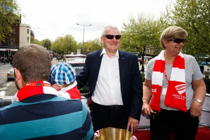 Framed Print : Champions Triumph: Steve Lansdown and Maggie Bask in Glory of Promotion to Championship