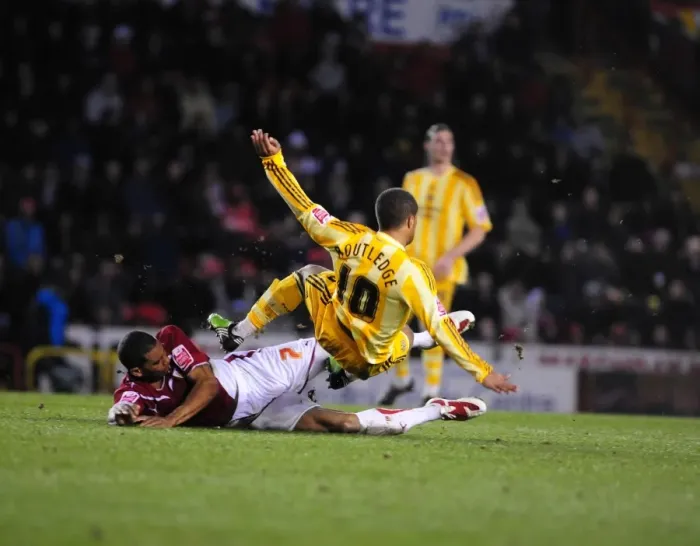 Framed Print : Championship Clash: Elliott vs. Routledge - Marvin Tackles Wayne at Ashton Gate, 2010 Framed Print : Championship Clash: Elliott vs. Routledge - Marvin Tackles Wayne at Ashton Gate, 2010