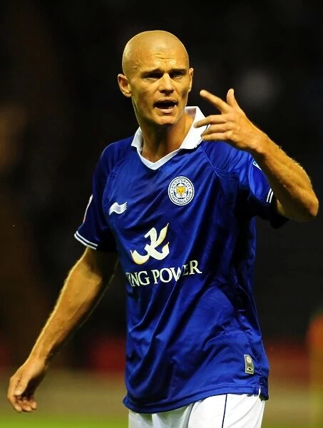 Championship Match: Paul Konchesky of Leicester City Argues with Referee Assistant during Leicester City vs. Bristol City (06 / 08 / 2011)