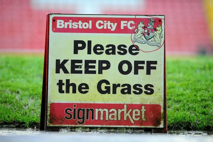 Framed Print : Championship Match Postponed: Bristol City vs Watford - Ashton Gate: Sign on Pitch