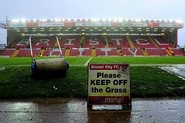 Championship Match Postponed: Sign on Pitch - Bristol City vs. Watford (Ashton Gate)