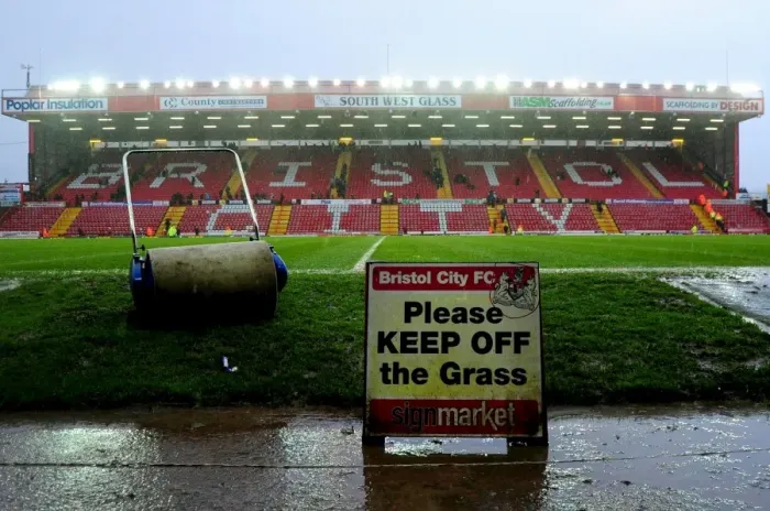 Framed Print : Championship Match Postponed: Sign on Pitch - Bristol City vs. Watford (Ashton Gate) Framed Print : Championship Match Postponed: Sign on Pitch - Bristol City vs. Watford (Ashton Gate)