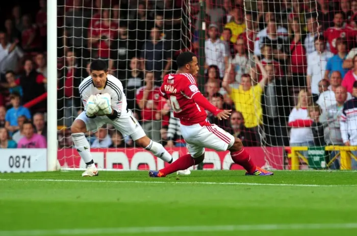Framed Print : Championship Showdown: Nicky Maynard vs. Adriano Basso - Bristol City's Thwarted Goal Attempt against Hull City (September 24, 2011) Framed Print : Championship Showdown: Nicky Maynard vs. Adriano Basso - Bristol City's Thwarted Goal Attempt against Hull City (September 24, 2011)