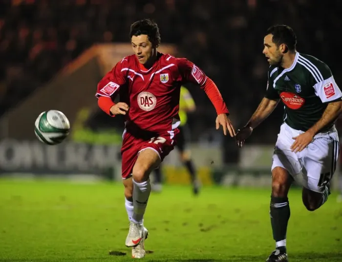 Framed Print : Championship Showdown: Sproule vs. Barker - Intense Rivalry: Bristol City vs. Plymouth Argyle (16 / 03 / 2010)