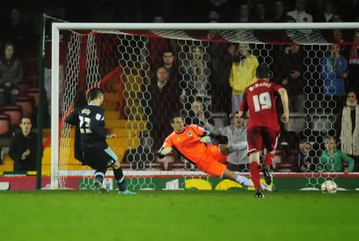 Framed Print : Charlie Austin Scores Penalty: Bristol City vs Burnley, 23 / 10 / 2012 Framed Print : Charlie Austin Scores Penalty: Bristol City vs Burnley, 23 / 10 / 2012