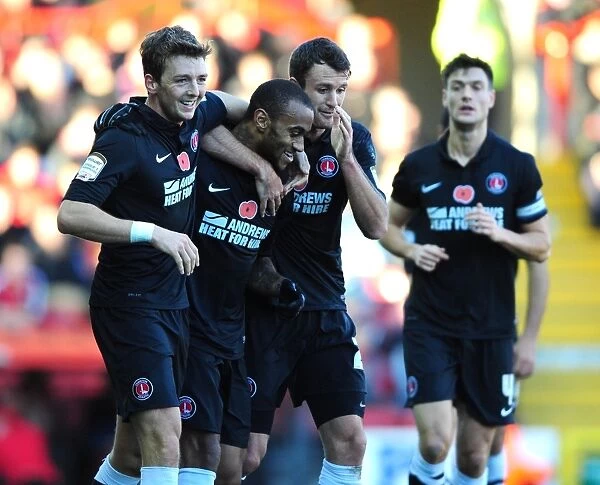 Charlton Athletic's Danny Haynes Celebrates with Team Mates After Goal vs. Bristol City (11-11-2012)