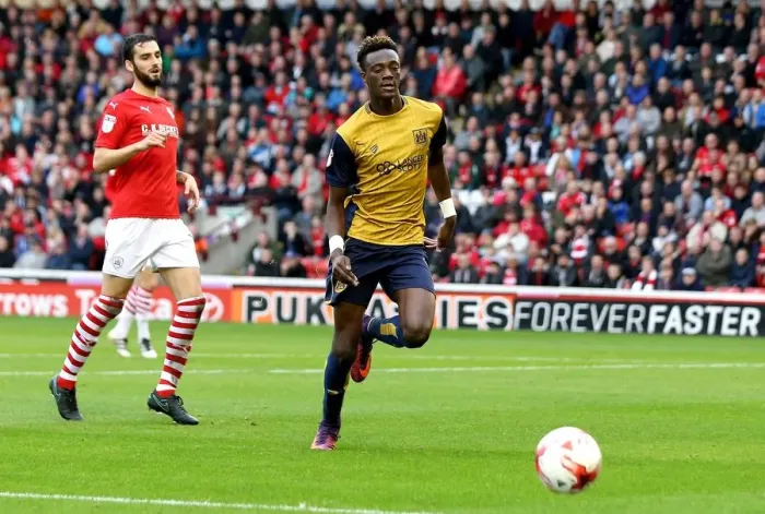 Framed Print : Chasing Glory: Tammy Abraham in Pursuit at Oakwell Framed Print : Chasing Glory: Tammy Abraham in Pursuit at Oakwell
