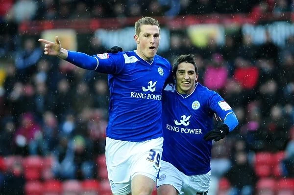 Chris Wood and Anthony Knockaert Celebrate Leicester City's Goal Against Bristol City (12 / 01 / 2013)