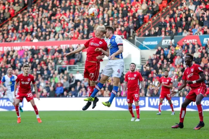 Framed Print : Clash in the Air: Hordur Magnusson vs Tommie Hoban - Bristol City vs Blackburn Rovers, Sky Bet EFL Championship Framed Print : Clash in the Air: Hordur Magnusson vs Tommie Hoban - Bristol City vs Blackburn Rovers, Sky Bet EFL Championship