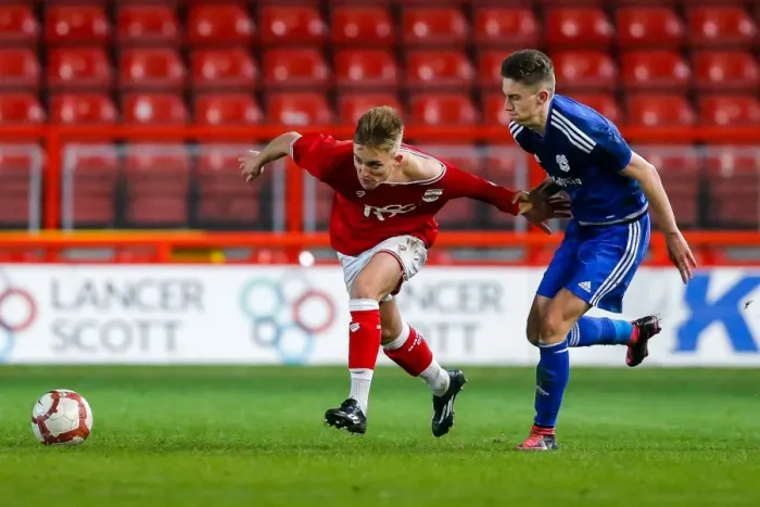 Framed Print : Clash at Ashton Gate: Harvey Moss vs. Cameron Coxe in FA Youth Cup Action