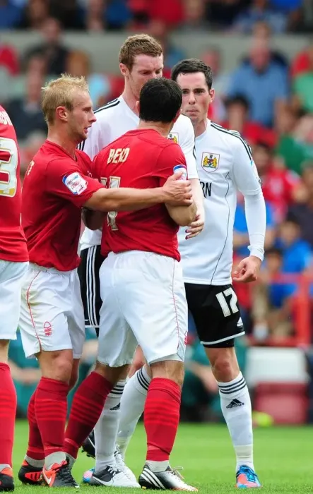 Framed Print : Clash at The City Ground: Reid vs. Cunningham, Nottingham Forest vs. Bristol City, Championship Football, 2012 Framed Print : Clash at The City Ground: Reid vs. Cunningham, Nottingham Forest vs. Bristol City, Championship Football, 2012