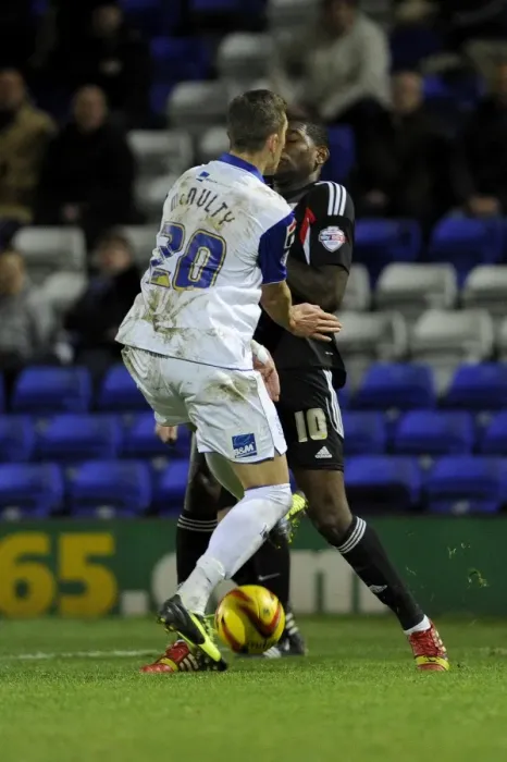 Framed Print : Clash between Emmanuel-Thomas and McNulty: Tranmere vs. Bristol City, 16th November 2013