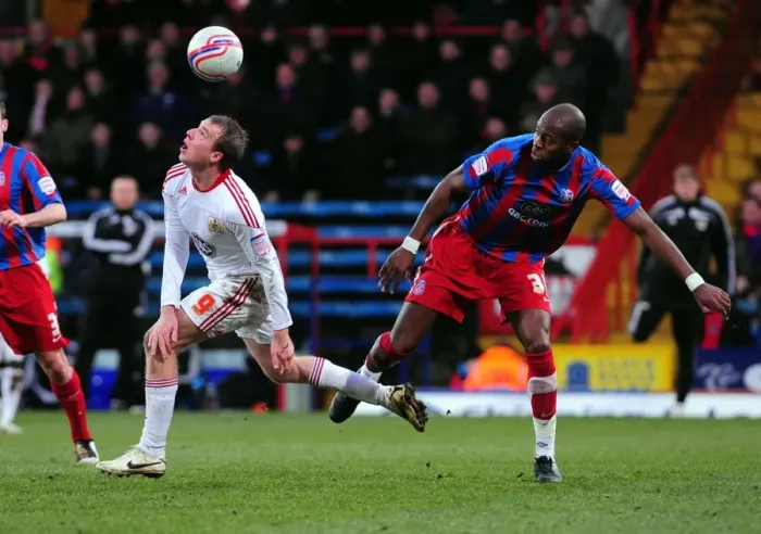 Framed Print : Clash at Selhurst Park: David Clarkson vs. Anthony Gardner in Championship Battle (Crystal Palace v Bristol City, 2011)
