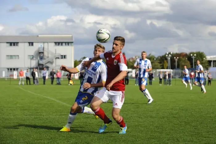 Framed Print : Clash at SGS Wise Campus: Bevan vs Collar in Bristol City U18 vs Brighton U18 Football Match Framed Print : Clash at SGS Wise Campus: Bevan vs Collar in Bristol City U18 vs Brighton U18 Football Match