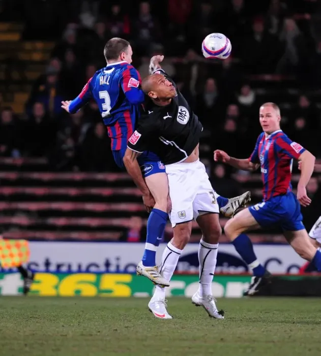 Framed Print : Clash in the Sky: Hill vs. Iwelumo - Crystal Palace vs. Bristol City, Championship 2010