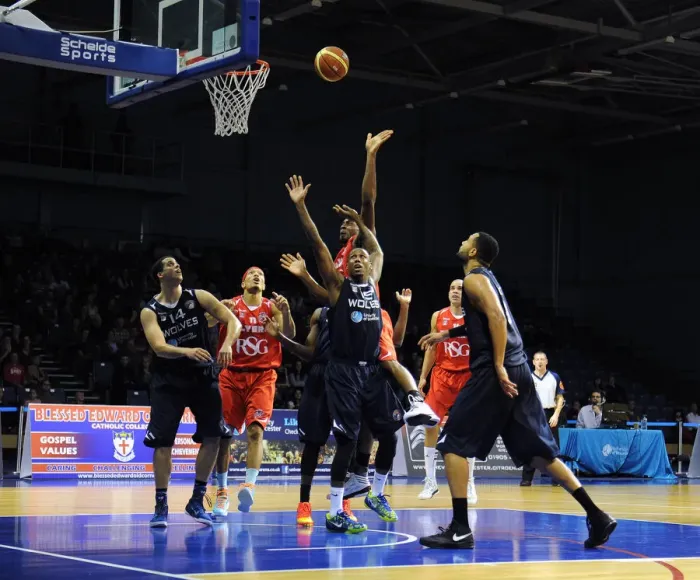 Framed Print : A Clash of Wolves: Worcester vs. Bristol Flyers in the British Basketball League Cup (31 / 10 / 2014)