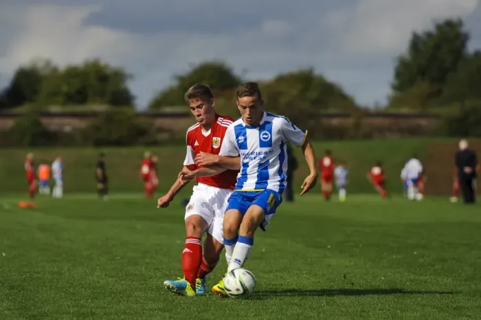Framed Print : Clash of the Young Talents: Withey vs Drew in Bristol City U18 vs Brighton & Hove Albion U18 Football Match