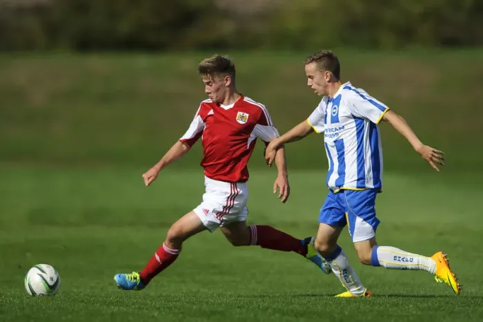 Framed Print : Clash of Young Talents: Withey vs Drew in Bristol City U18 vs Brighton & Hove Albion U18 Football Match Framed Print : Clash of Young Talents: Withey vs Drew in Bristol City U18 vs Brighton & Hove Albion U18 Football Match