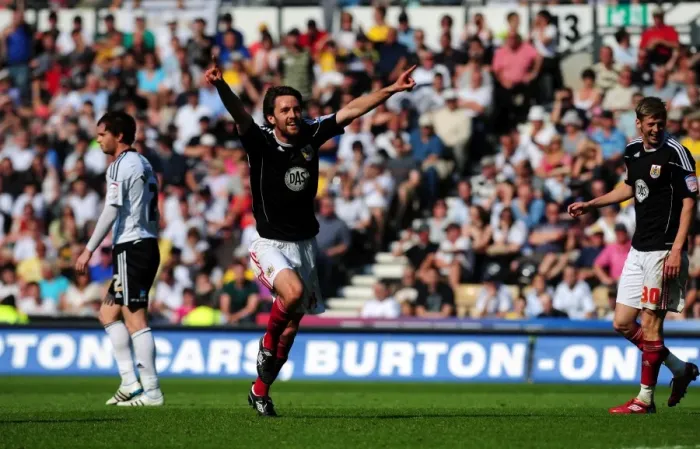 Framed Print : Cole Skuse's Double Strike: Bristol City Claims Championship Victory over Derby County (30th April 2011)