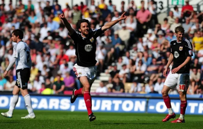 Framed Print : Cole Skuse's Double Strike: Bristol City's Championship Win Against Derby County (30th April 2011)