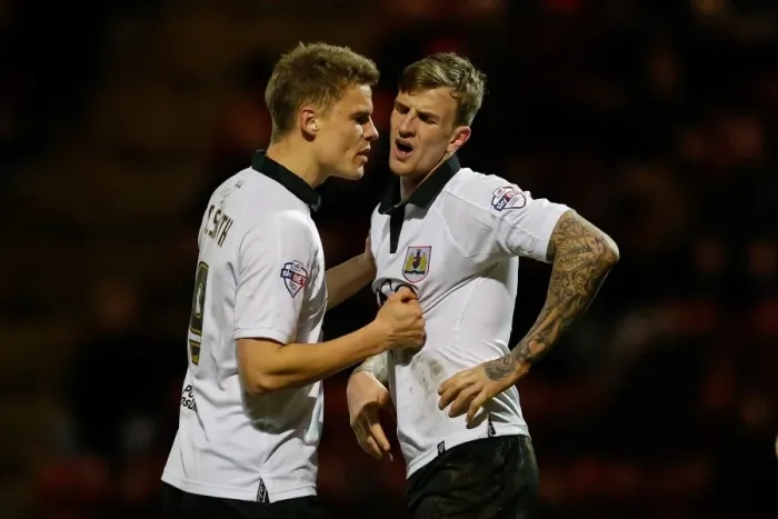 Framed Print : Consolation: Matt Smith Comforts Aden Flint After Missed Opportunity for Bristol City Framed Print : Consolation: Matt Smith Comforts Aden Flint After Missed Opportunity for Bristol City